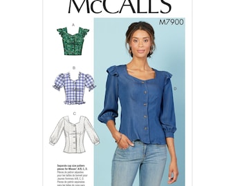 Fitted Button-Front Misses' Tops with Sleeve Variations with A/B, C, D Cup Sizes - McCall's Sewing Pattern M7900