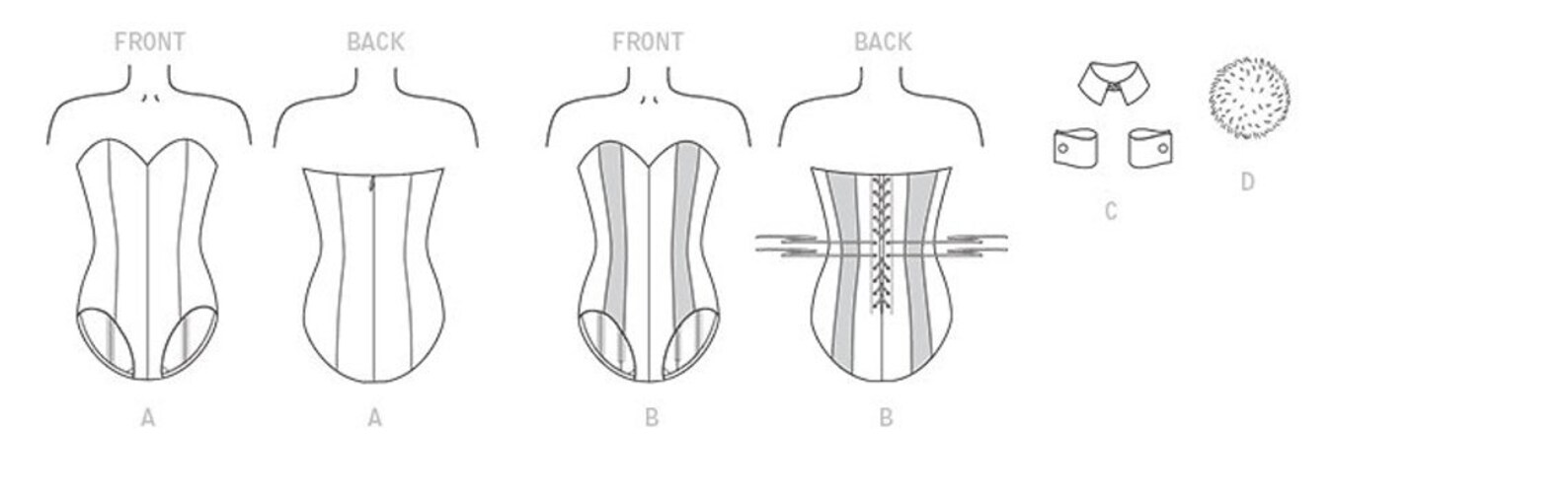 Corseted Bodysuit Collar Cuffs and Tail Mccall's Etsy