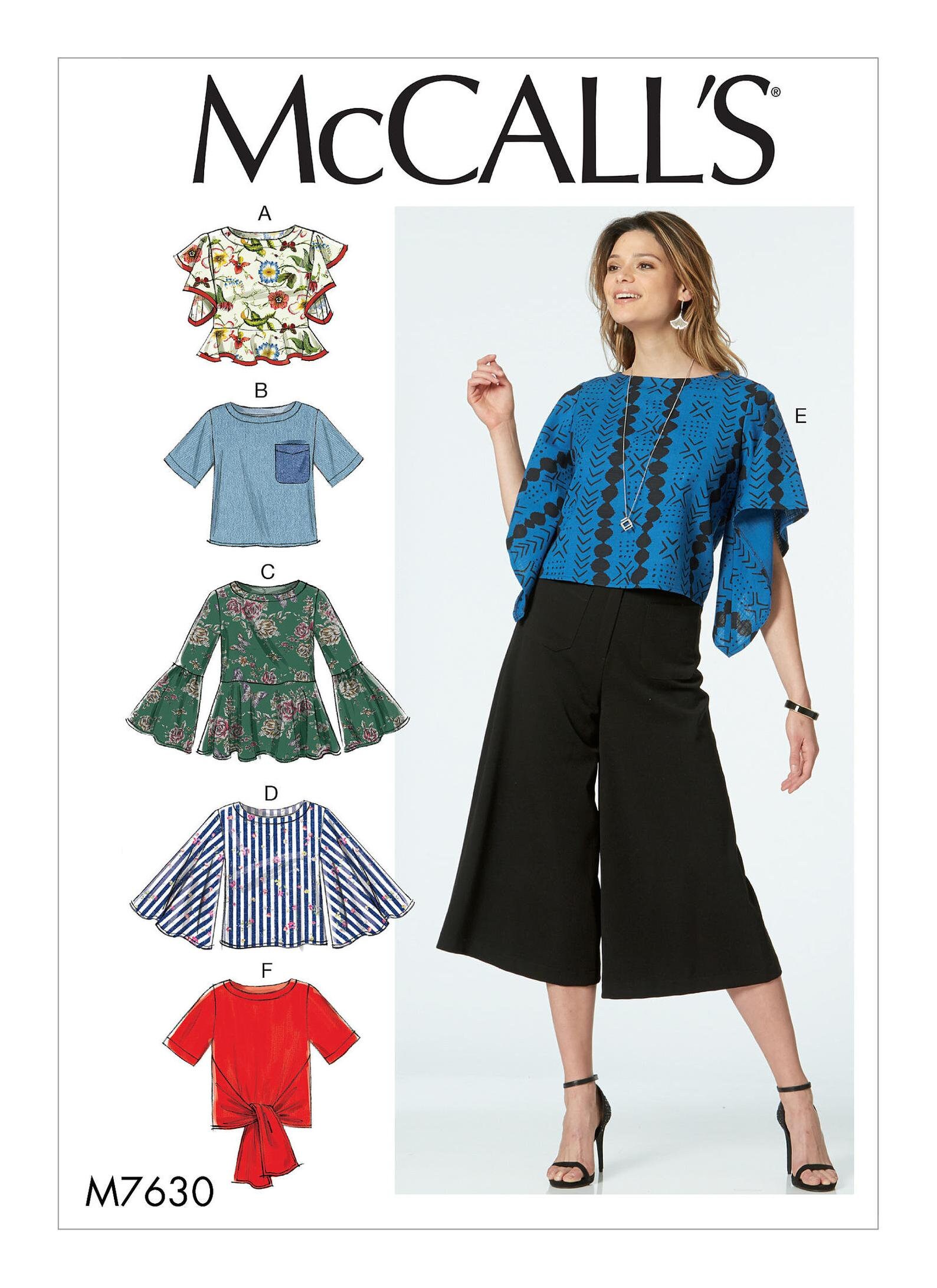 OUT OF PRINT - Misses' Tops with Sleeve and Hem Variations - McCall's Sewing Pattern M7630