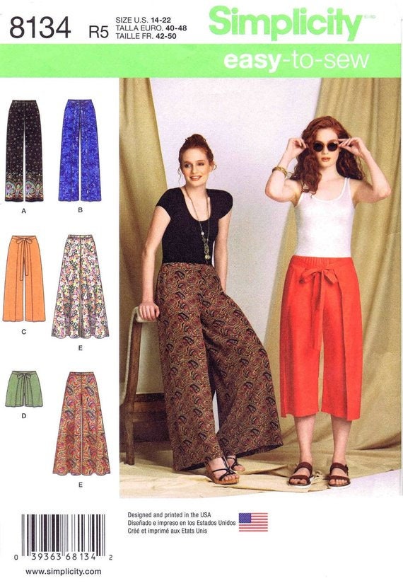 Misses' Pants, Wrap Front Pants in Two Lengths, Wide Leg