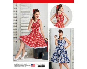 Misses' and Plus Size 1950s Vintage Rockabilly Dresses - Simplicity Sewing Pattern 8051