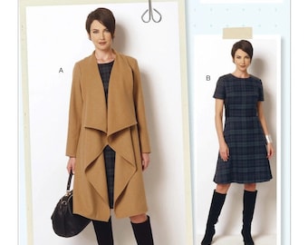 Misses/Women's Draped Collar Coat and Dress - Butterick Sewing Pattern B6244