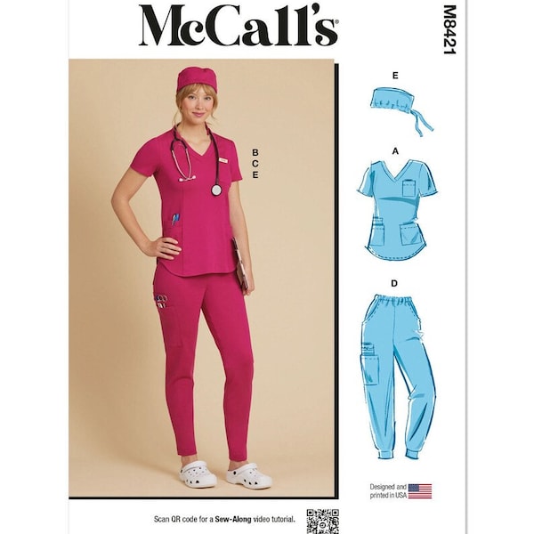 Misses' Knit Scrub Tops, Pants, Jogger and Cap - McCall's Sewing Pattern M8421