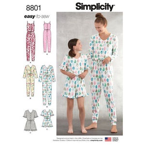 Girls' and Misses' Knit Jumpsuit Or Romper With Bodice Variations-  Simplicity 'Easy-To-Sew' Pattern 8801