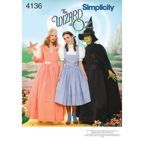 Misses' Wizard of Oz Costumes - 3 Costumes: Glenda, Dorothy, Wicked Witch of the West - Simplicity Pattern 4136
