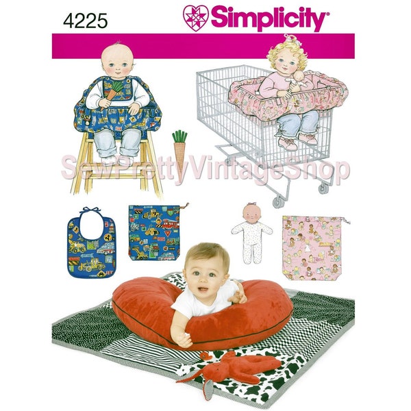 Baby Accessories: Quilt, High Chair and Shopping Cart Covers, Bib, Pillow Slip, Stuffed Animal Soft Toys - Simplicity Sewing Pattern 4225