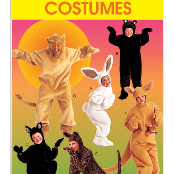 OUT OF PRINT - Kid's/Adult  Unisex Animal Costumes, Halloween, Lion, Bear, Cat, Kangaroo, Bunny - McCall's Sewing Pattern M6106