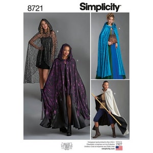 Adult Hooded Capes Costume, For Halloween or Cosplay, Long, Layered, and short Cape - One Size - Simplicity Sewing Pattern 8721