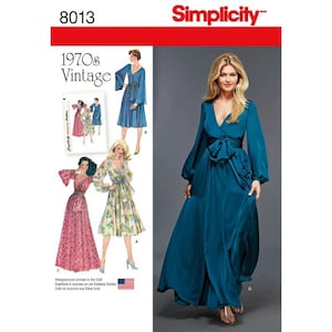 Misses&#39; Vintage 1970s Dresses - Simplicity Sewing Pattern 8013