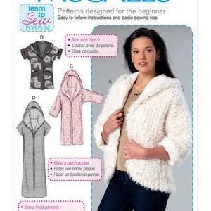 May include: A sewing pattern for a hooded jacket, a long hooded robe, and a short-sleeved jacket. The pattern is from McCall's and is designed for beginners. The pattern includes instructions for sewing with fleece, making a patch pocket, and sewing a lined garment. The pattern number is M7511.
