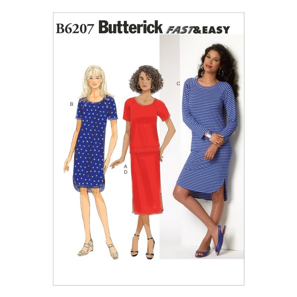 Misses' Raglan Sleeve Top, Dresses and Skirt - Butterick Sewing Pattern B6207