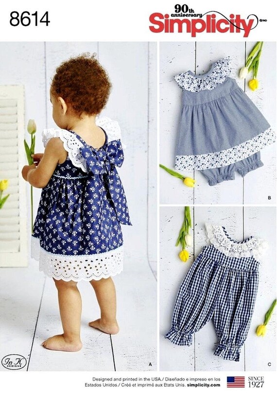 AGOTADO Vestido mameluco y bragas para bebes Patron de costura Simplicity 8614 Etsy Mexico
