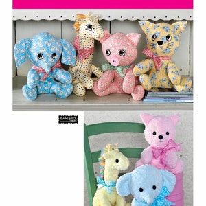 Stuffed Animals - Cat, Elephant, Giraffe, And Pig - 10-12&quot; Two Piece  Pattern - Simplicity Crafts Sewing Pattern 2613