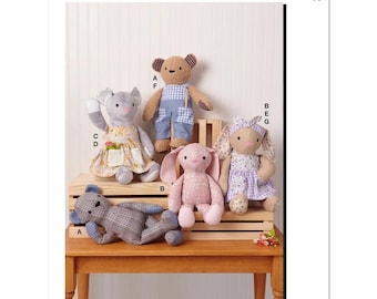 Plush Bear, Bunny and Mouse with Clothes and Headband - McCall's Sewing Pattern M8422