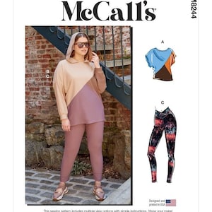May include: A sewing pattern for a hooded top, a short-sleeved top, and leggings. The pattern includes multiple view options with simple instructions. The pattern is designed and printed in the USA. McCall's M8244.