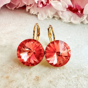Swarovski crystal Handmade Earrings, Crystal earrings, Dangle earrings Made from Genuine Swarovski® Crystals Rose  Peach  12mm