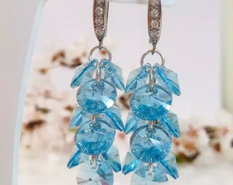 Pendientes Swarovski, pendientes hechos a mano, pendientes colgantes, pendientes de cristal hechos con auténticos cristales Swarovski, azul aguamarina