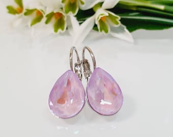 Swarovski crystal Handmade Earrings, Crystal earrings, Leverback earrings Made from Genuine Swarovski® lavender delight / purple 14×10mm