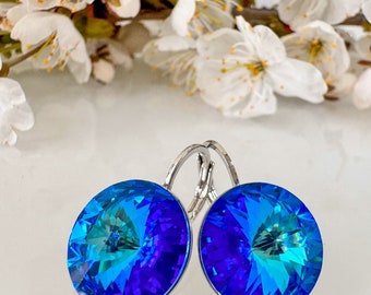 Pendientes de cristal Swarovski Pendientes hechos a mano, Pendientes de cristal, Pendientes de cierre de palanca Fabricados con auténtico cristal Swarovski® azul Bermuda de 12 mm
