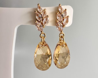 Swarovski Crystal Golden Shadow Earrings, Dangle earrings, crystal earrings Made from Genuine Swarovski Crystals, Wing Golden Shadow 16mm