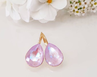 Handmade Swarovski Crystal Earrings: Lavender Delight Leverback