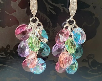 Pendientes Swarovski de plata de ley 925, hechos a mano, pendientes colgantes de cristal hechos con auténticos cristales Swarovski arcoíris multicolor