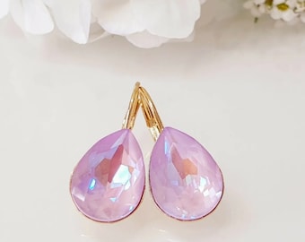 Handmade Swarovski Crystal Earrings: Lavender DeLite, Gold Leverback