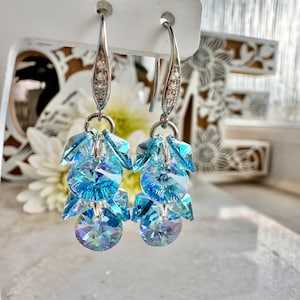 Swarovski Earrings, Handmade Earrings, Dangle earrings, crystal earrings Made from Genuine Swarovski Crystals, Aquamarine Blue AB