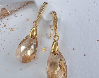 Pendientes colgantes de cristal Swarovski Golden Shadow: plata de ley bañada en oro