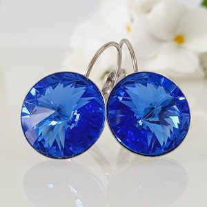 Swarovski crystal Handmade Earrings, Crystal earrings, Dangle earrings Made from Genuine Swarovski® Crystals Sapphire 12mm