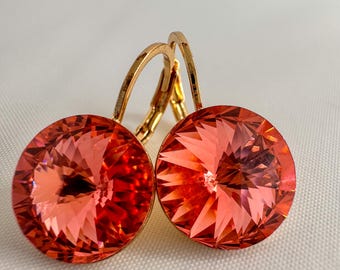 Pendientes de cristal Swarovski hechos a mano, pendientes de cristal, pendientes colgantes hechos de auténticos cristales Swarovski® Rosa melocotón 12 mm