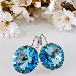 Swarovski crystal Handmade Earrings, Crystal earrings, Dangle earrings Made from Genuine Swarovski® Crystals Aquamarine 14mm
