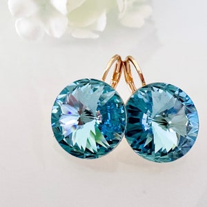 Handmade Aquamarine Swarovski Crystal Dangle Earrings (12mm)