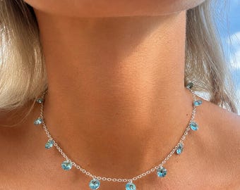 Chocker necklace Chain With Genuine Swarovski® Crystals Aquamarine AB Blue
