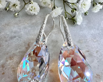 Pendientes con elemento de cristal Swarovski, Pendientes de cristal en forma de lágrima Pendientes con elemento Swarovski auténtico Cristal azul AB 22 mm