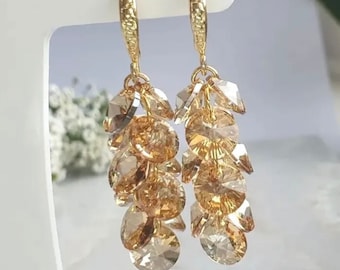 Pendientes Swarovski, pendientes hechos a mano, pendientes colgantes, pendientes de cristal hechos con auténticos cristales Swarovski, sombra dorada / oro