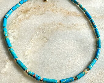 Handcrafted Ladies Gemstone natural pure Lake  Blue Sediment Bidded necklace / chocker