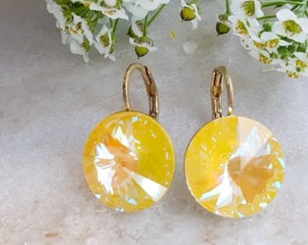 Pendientes colgantes de cristal Swarovski hechos a mano: Sunshine DeLite, 14 mm