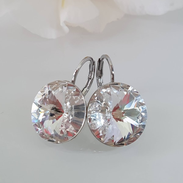 Pendientes de cristal Swarovski Pendientes hechos a mano, Pendientes de cristal, Pendientes de palanca hechos de cristal transparente Swarovski® genuino de 14 mm