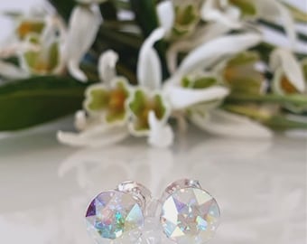 925 Sterling Silver Stud Earrings Ab crystal Crystals from Swarovski® 6mm