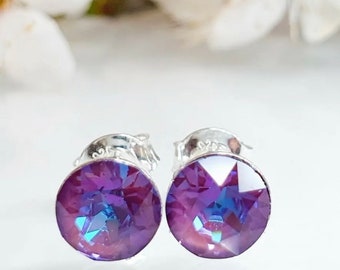 925 Sterling Silver Stud Earrings Burgundy DeLite Crystals from Swarovski® 6mm