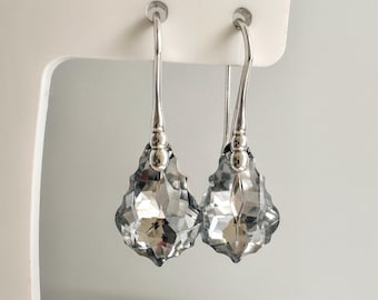 Swarovski Crystal Drop Earrings: 925 Sterling Silver, Comet Argent Light