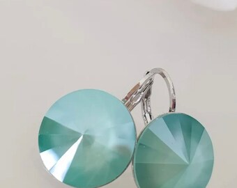 Handmade Swarovski Crystal Earrings: Mint Green Rivoli Leverback