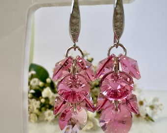 Swarovski Earrings, Handmade Earrings, Dangle earrings, crystal earrings Made from Genuine Swarovski Crystals, Rose/ Pink