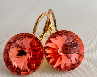 Swarovski crystal Handmade Earrings, Crystal earrings, Dangle earrings Made from Genuine Swarovski® Crystals Rose  Peach  12mm