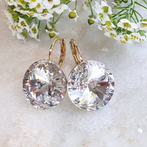 Swarovski crystal earrings Handmade Earrings, Crystal earrings, Leverback earrings Made from Genuine Swarovski® Clear Crystal 14mm