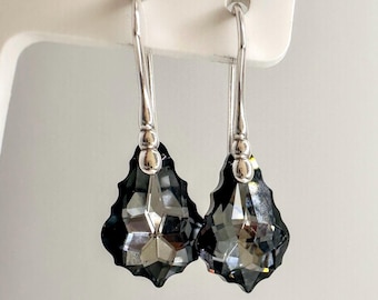 925 silver Crystal Swarovski earrings Drop Earrings Genuine Swarovski element Silver Night 16mm