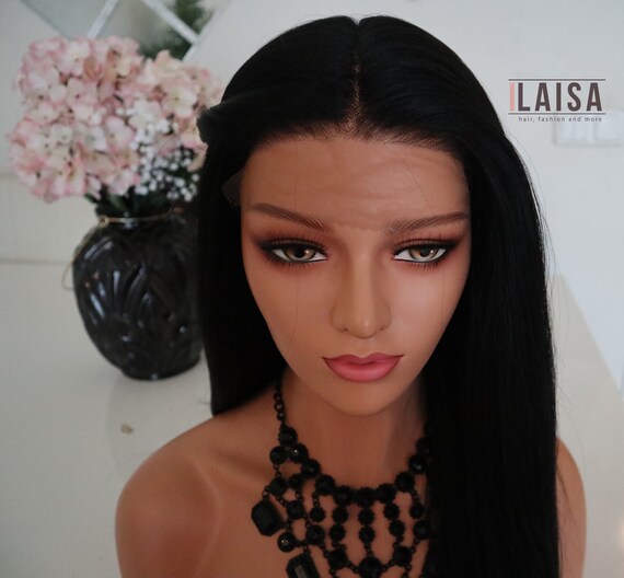 Front Lace Wig Black Sleek 28 Inch Free Shipping Etsy