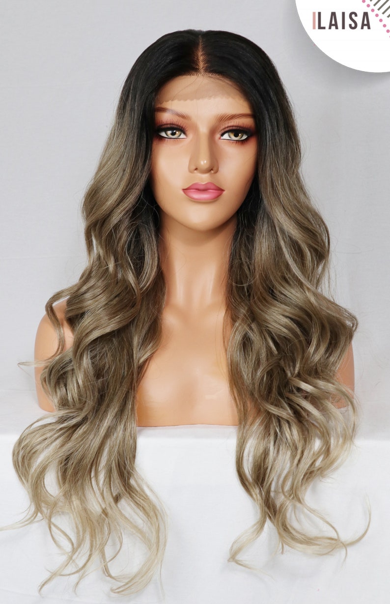 Ombre lightblond beach wave lace front wig 30 inch Free Etsy