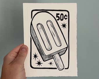 Ice Pop Linocut Print | Handmade 6x9 Art